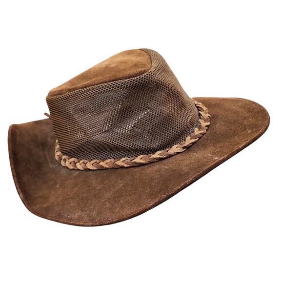 Henschel Brown Leather & Mesh Wrangler Breezer Rancherrs Hat sz X-Large